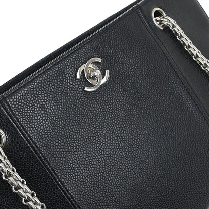 Chanel Black Caviar Skin Chain Shoulder Tote Bag