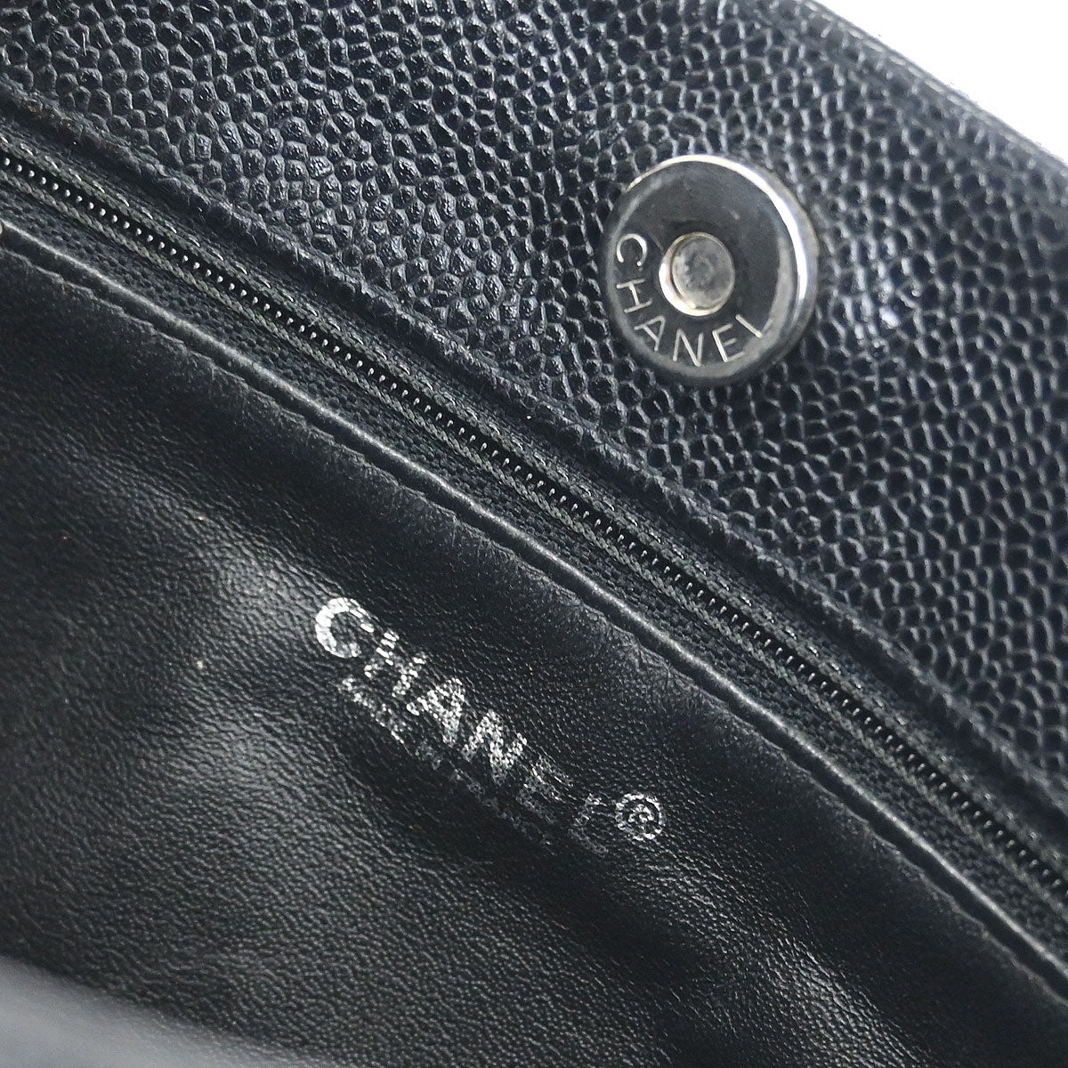 Chanel Black Caviar Skin Chain Shoulder Tote Bag
