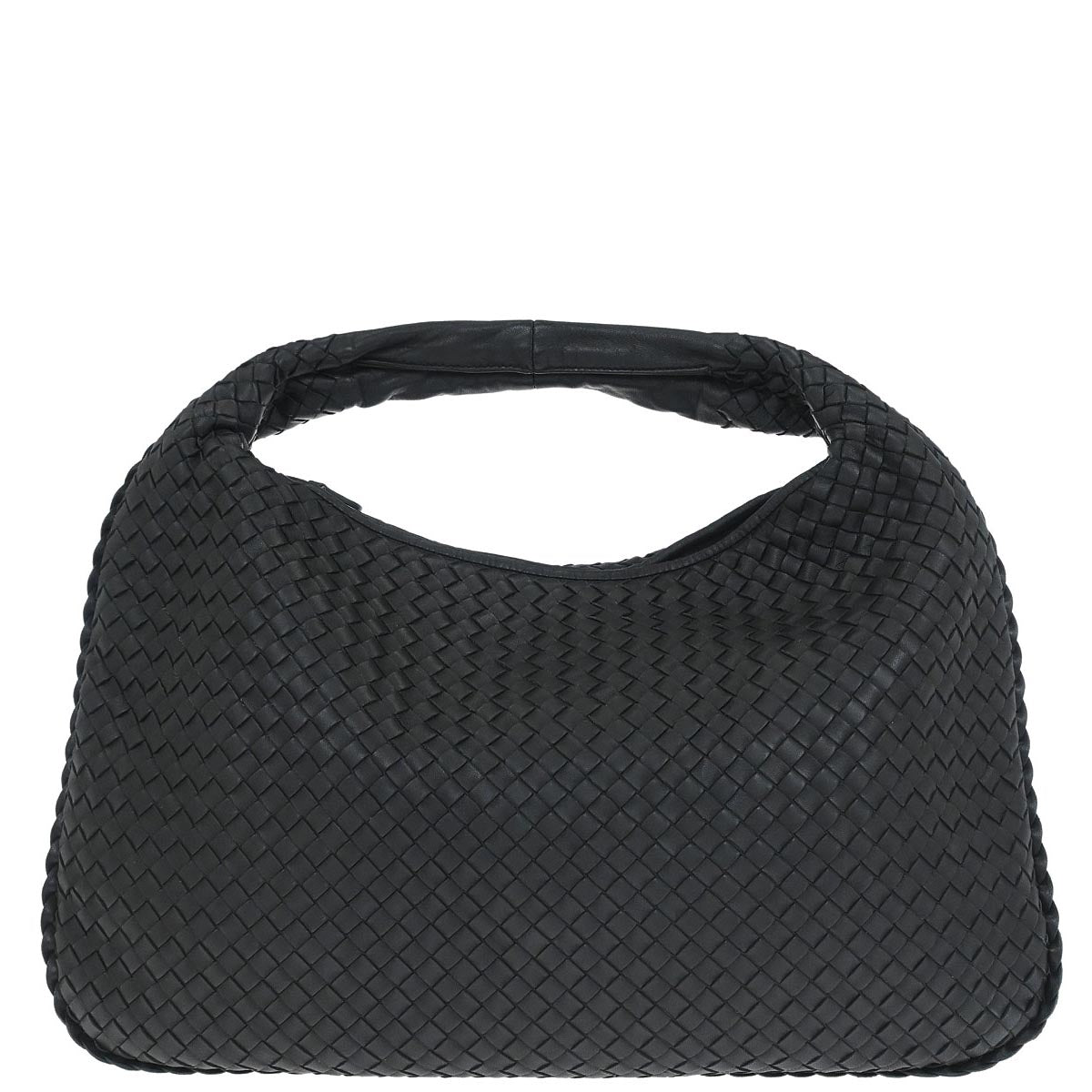 Bottega Veneta Black Lambskin Intrecciato Hobo Handbag