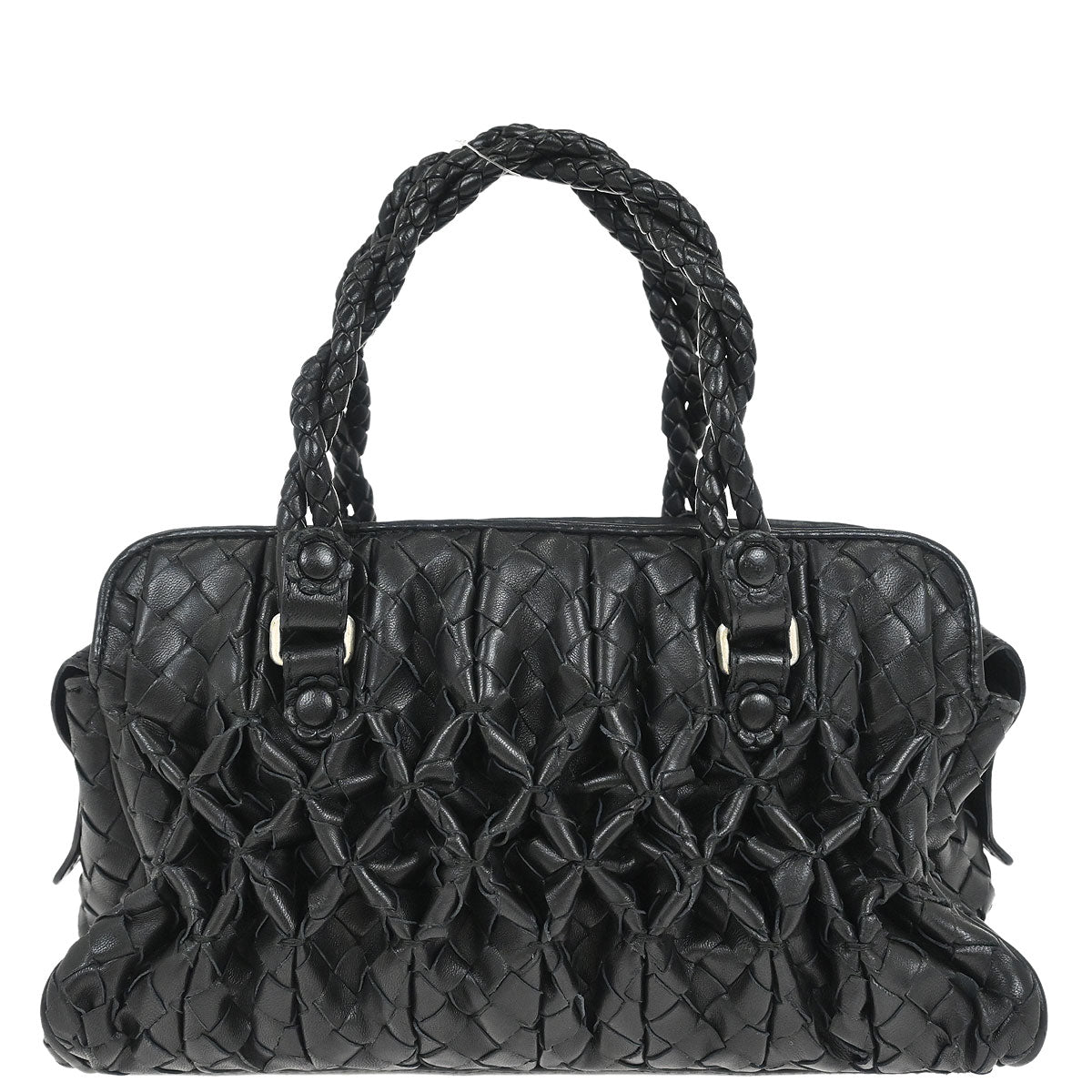 Bottega Veneta Black Lambskin Intrecciato Handbag