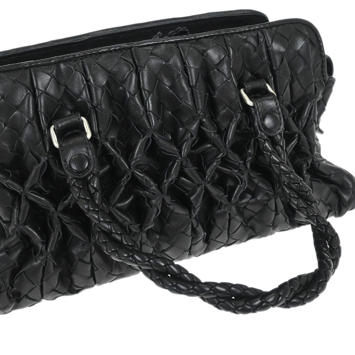 Bottega Veneta Black Lambskin Intrecciato Handbag