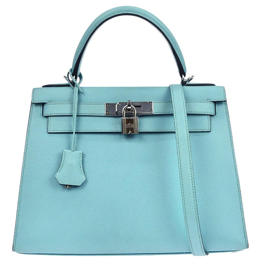 Hermes Blue Atoll Epsom Kelly 28 Sellier 2way Shoulder Handbag
