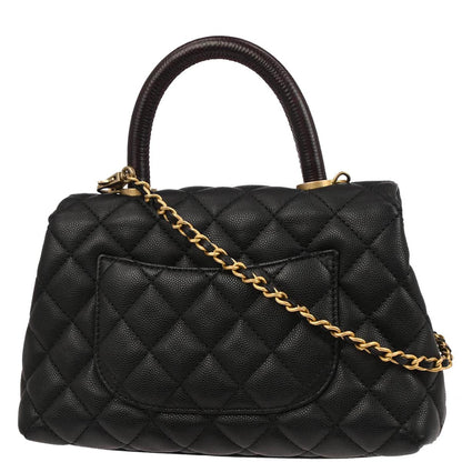 Chanel 2019 Black Caviar Skin Coco Handle 2way Shoulder Handbag