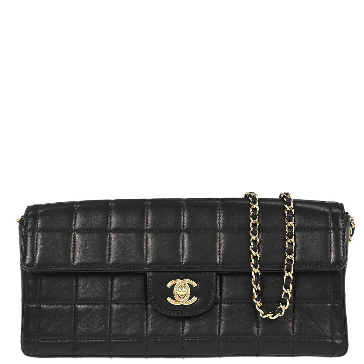 Chanel 2003-2004 Black Lambskin Choco Bar East West Shoulder Bag