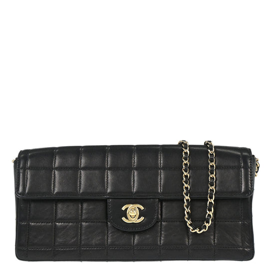 Chanel 2003-2004 Black Lambskin Choco Bar East West Shoulder Bag