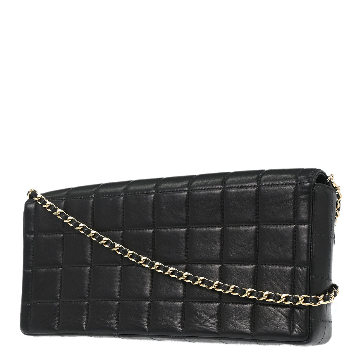 Chanel 2003-2004 Black Lambskin Choco Bar East West Shoulder Bag