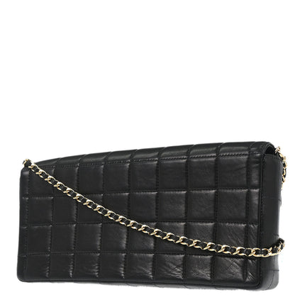 Chanel 2003-2004 Black Lambskin Choco Bar East West Shoulder Bag