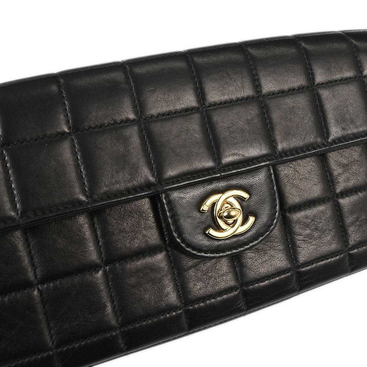 Chanel 2003-2004 Black Lambskin Choco Bar East West Shoulder Bag