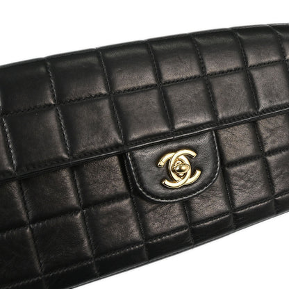 Chanel 2003-2004 Black Lambskin Choco Bar East West Shoulder Bag
