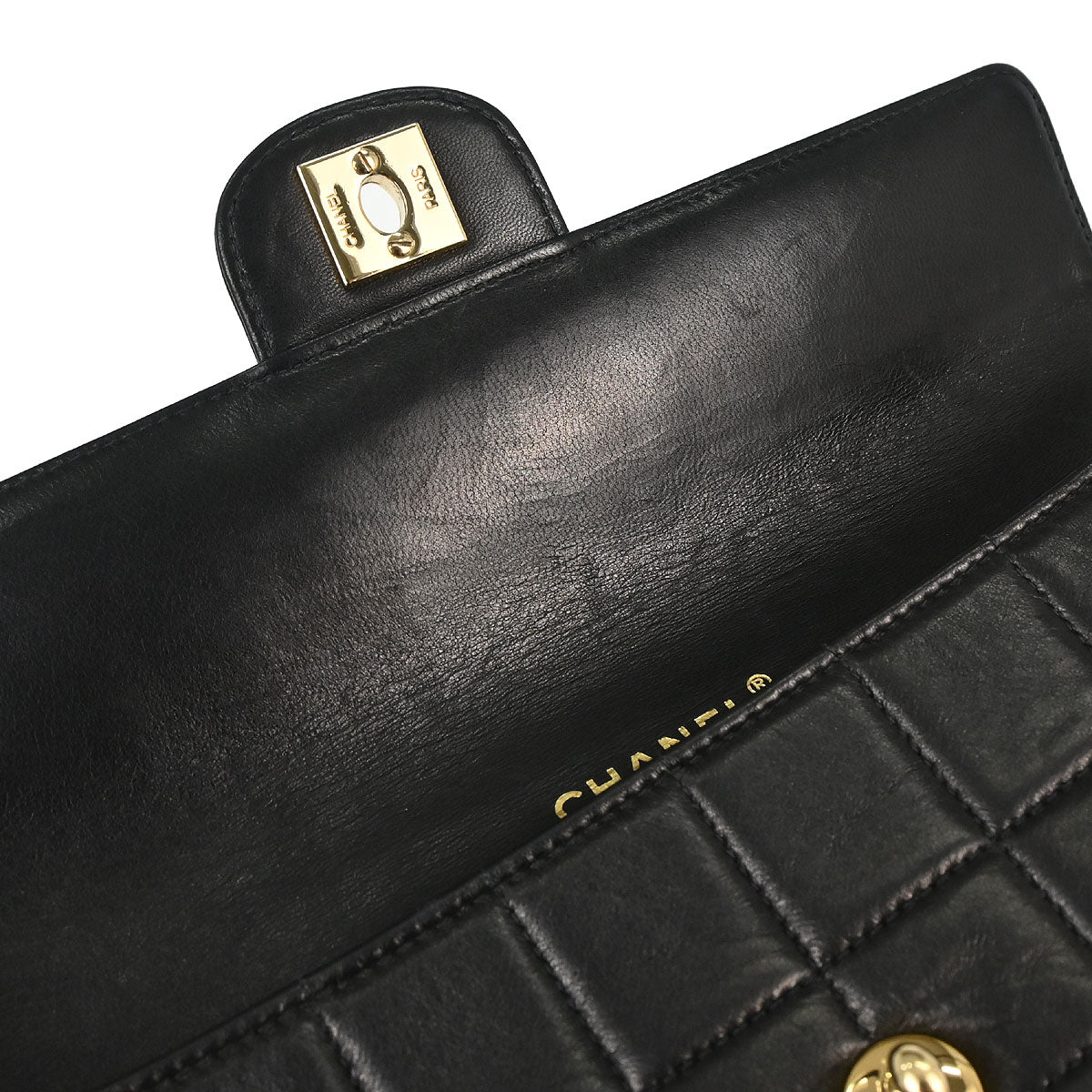 Chanel 2003-2004 Black Lambskin Choco Bar East West Shoulder Bag