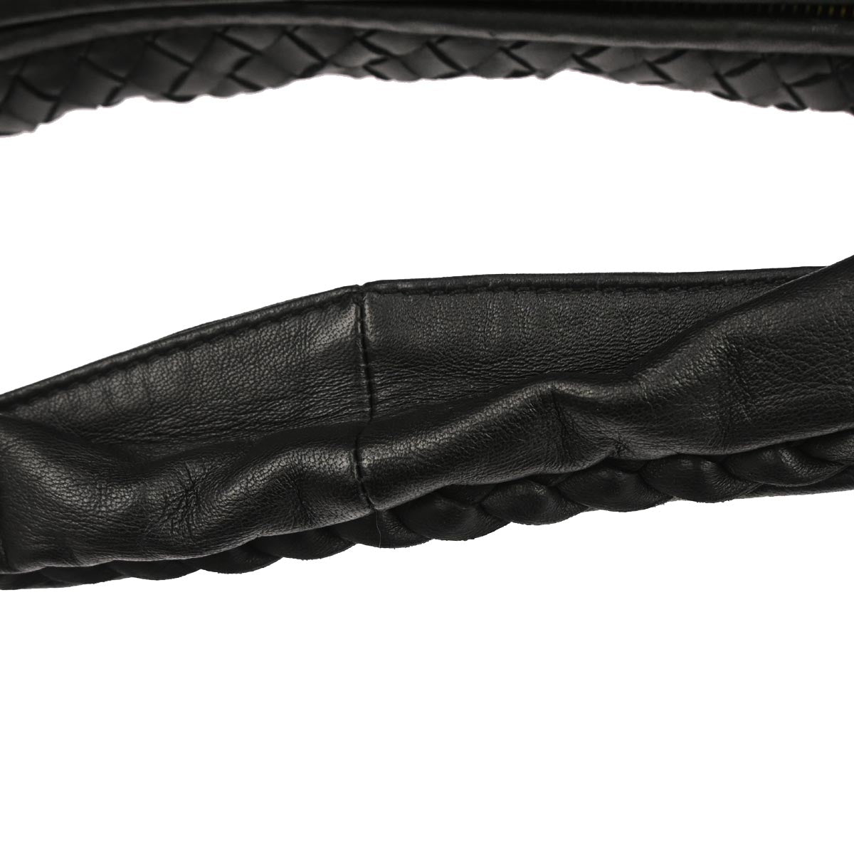 Bottega Veneta Black Lambskin Intrecciato Hobo Handbag