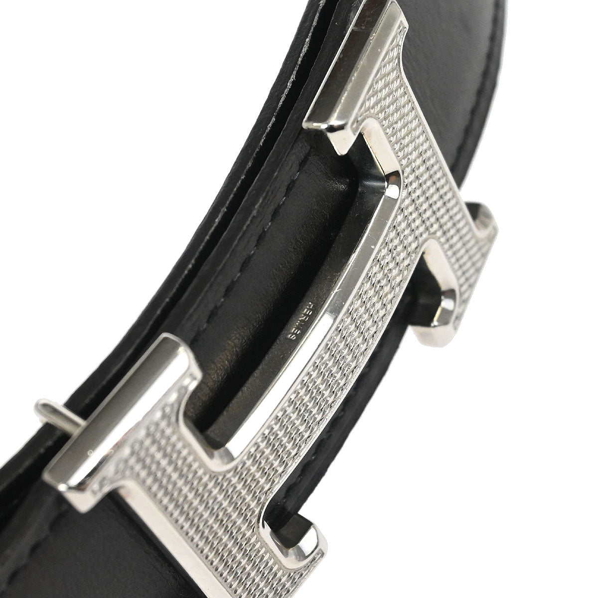 Hermes Black Box Calf Togo Constance Guilloche Reversible Belt #95