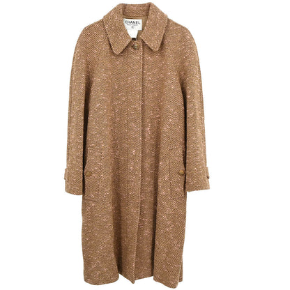 Chanel 1996 Tweed Long Coat Brown #38