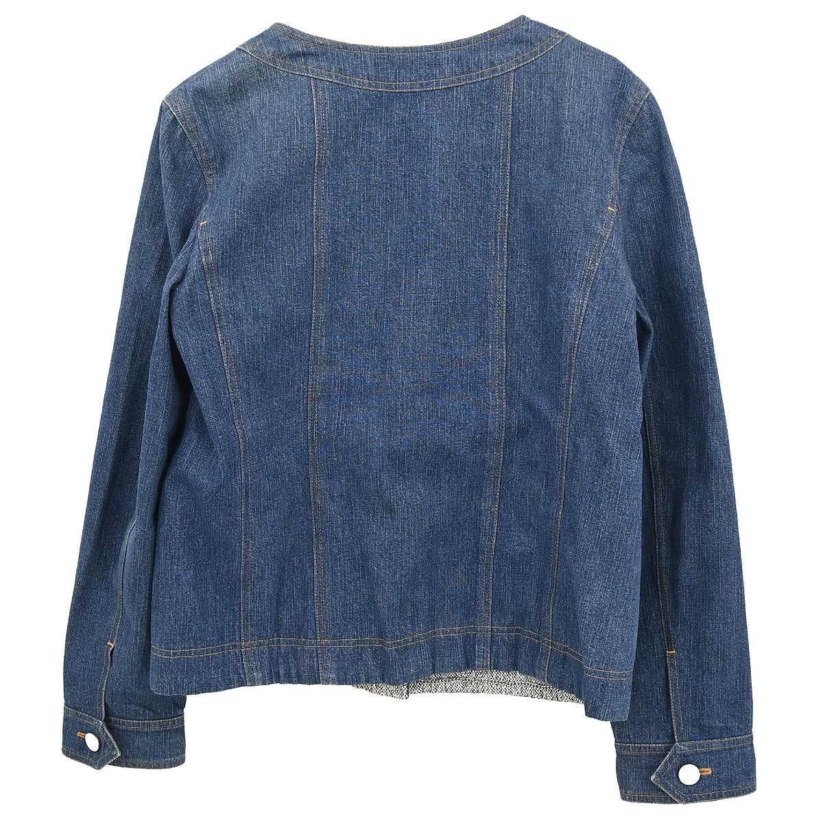 Chanel 1999 Single Breasted Collarless Denim Jacket Blue #40