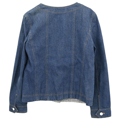 Chanel 1999 Single Breasted Collarless Denim Jacket Blue #40