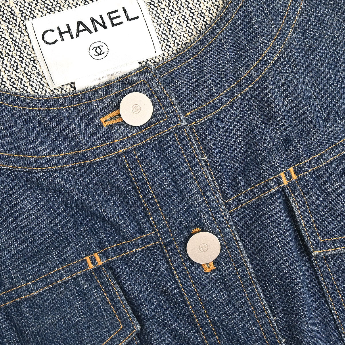 Chanel 1999 Single Breasted Collarless Denim Jacket Blue #40