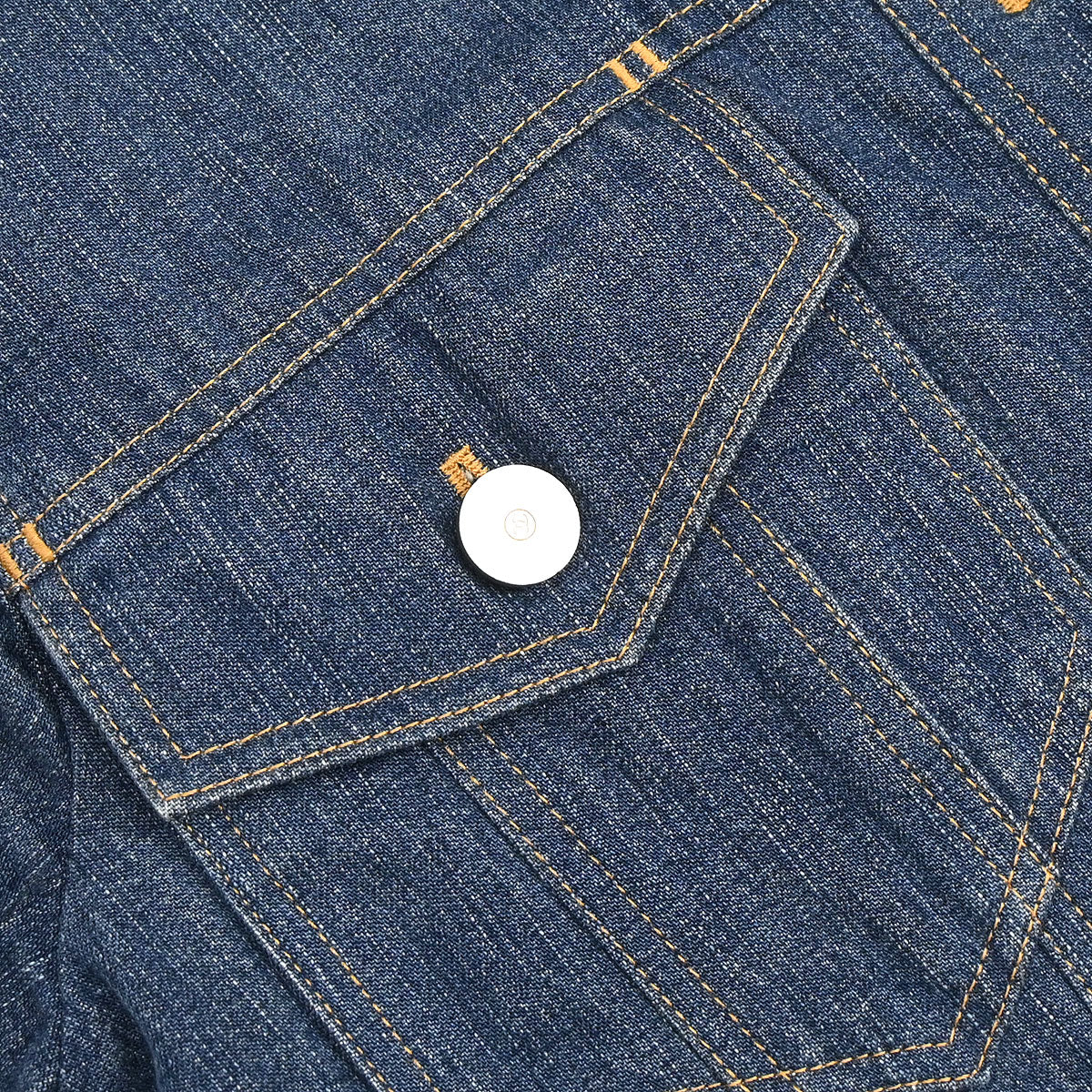 Chanel 1999 Single Breasted Collarless Denim Jacket Blue #40