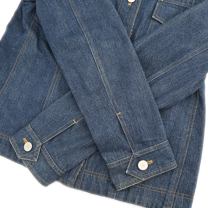Chanel 1999 Single Breasted Collarless Denim Jacket Blue #40