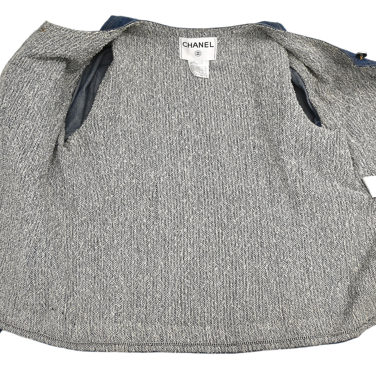 Chanel 1999 Single Breasted Collarless Denim Jacket Blue #40