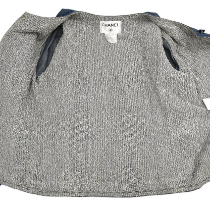 Chanel 1999 Single Breasted Collarless Denim Jacket Blue #40