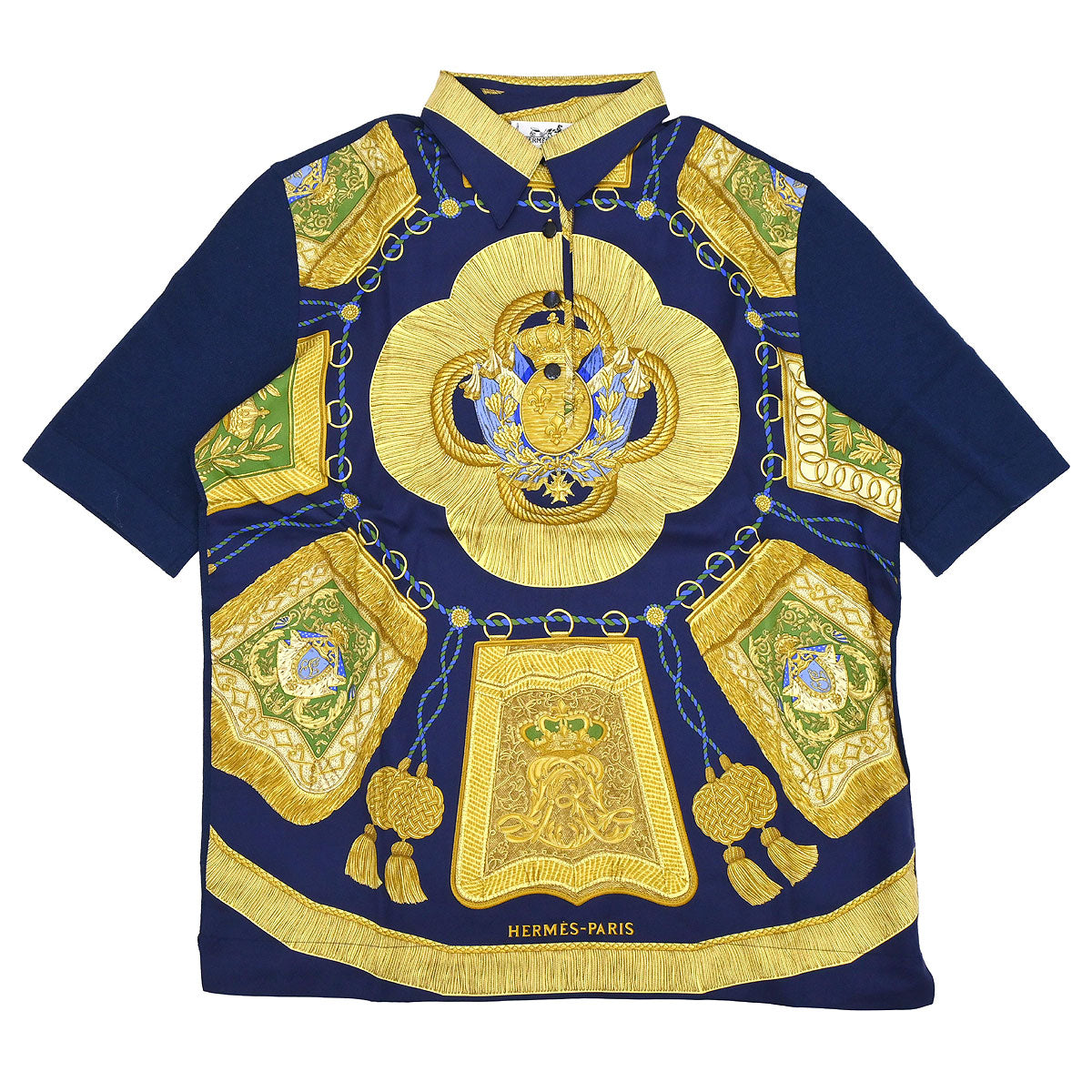 Hermes Short Sleeve Polo Shirt Top Navy #S