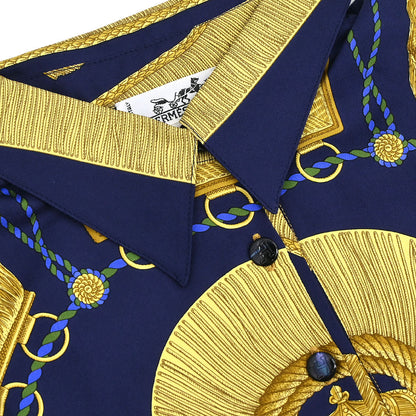 Hermes Short Sleeve Polo Shirt Top Navy #S