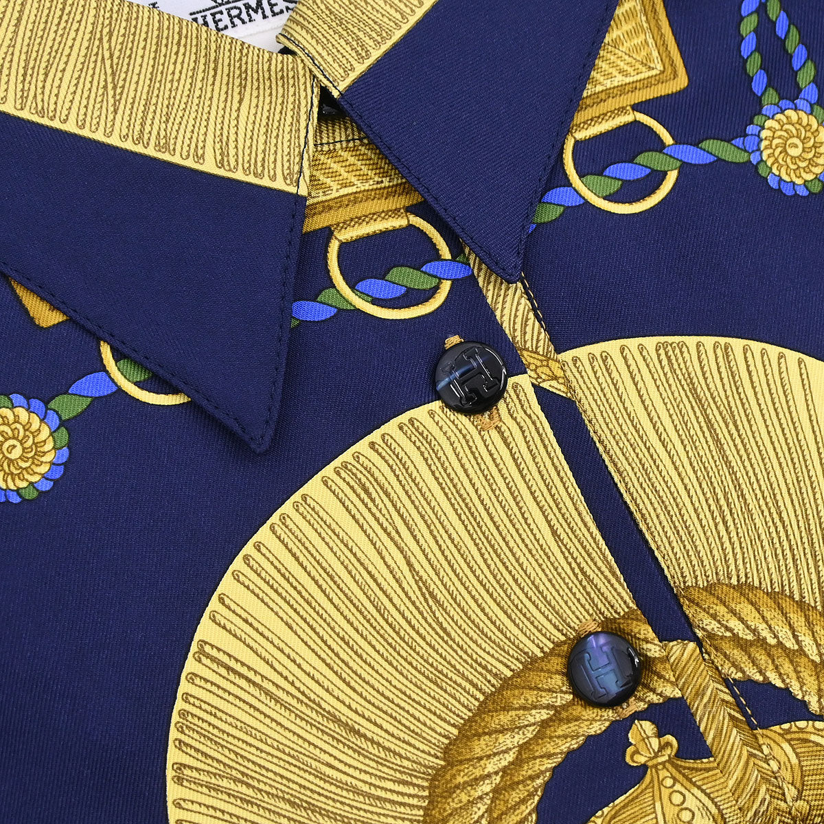 Hermes Short Sleeve Polo Shirt Top Navy #S