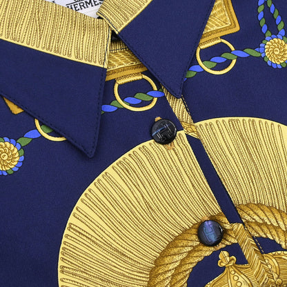 Hermes Short Sleeve Polo Shirt Top Navy #S