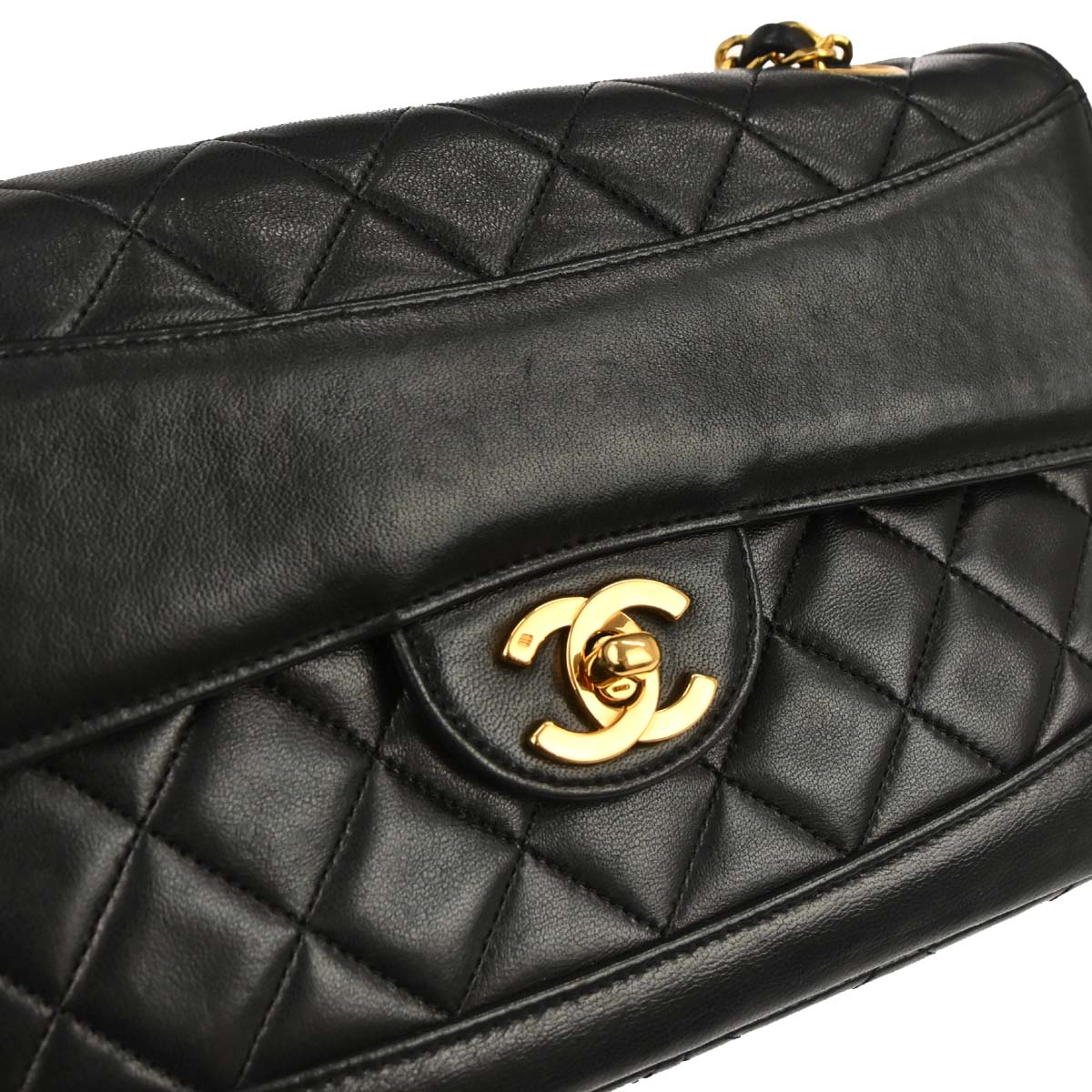 Chanel Black Lambskin Single Flap Shoulder Bag