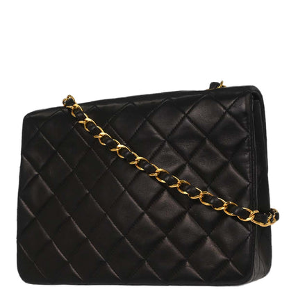 Chanel 1991-1994 Black Lambskin Classic Square Flap Shoulder Bag 20