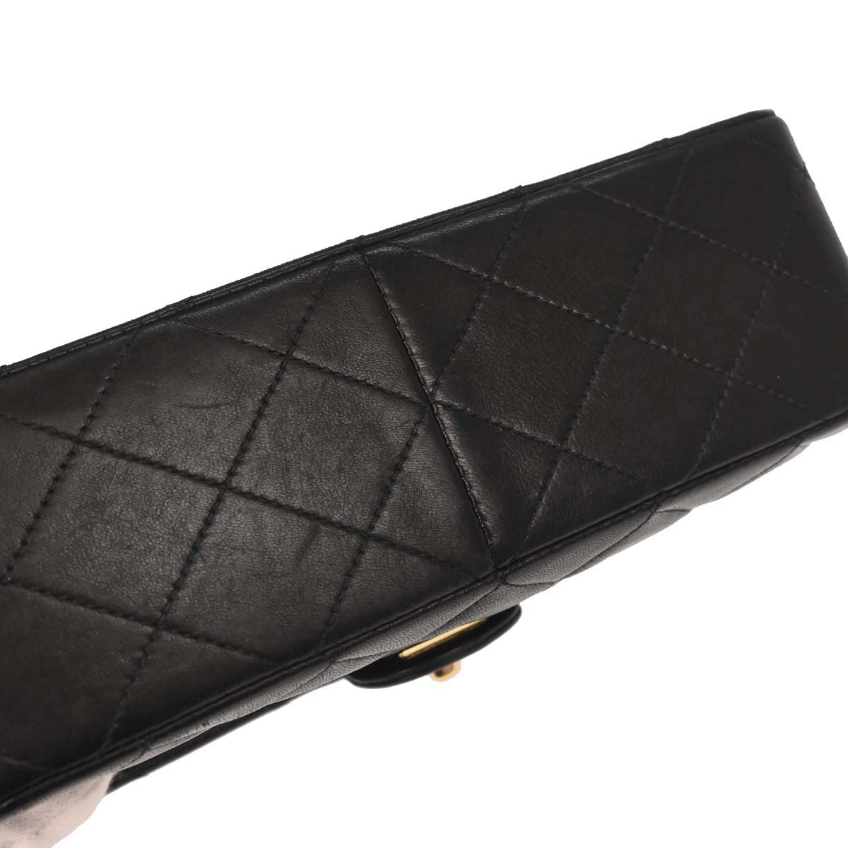 Chanel 1991-1994 Black Lambskin Classic Square Flap Shoulder Bag 20