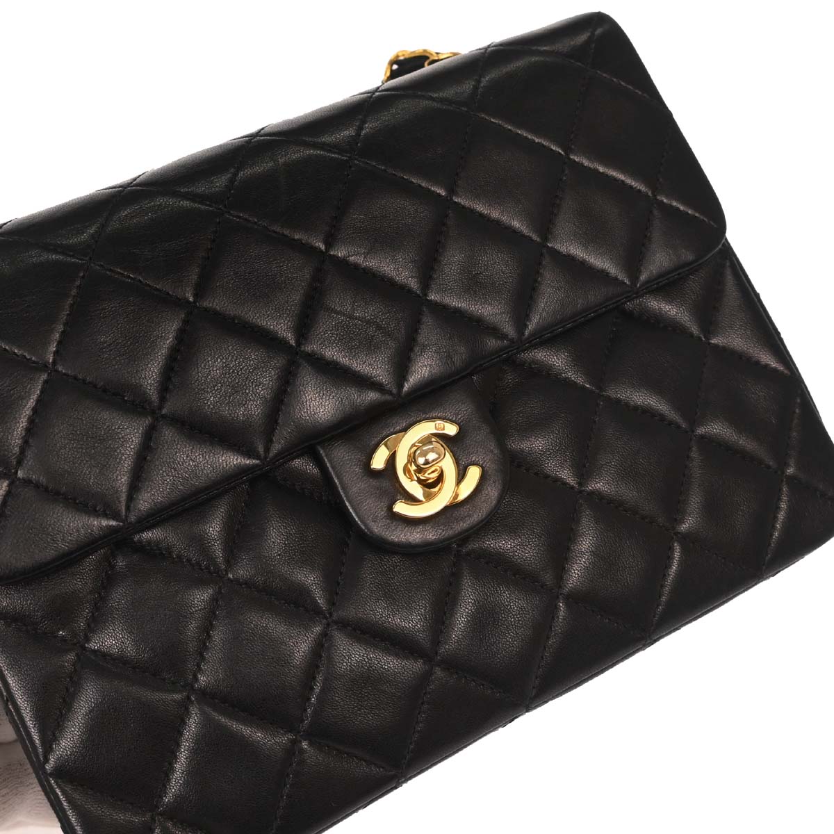 Chanel 1991-1994 Black Lambskin Classic Square Flap Shoulder Bag 20