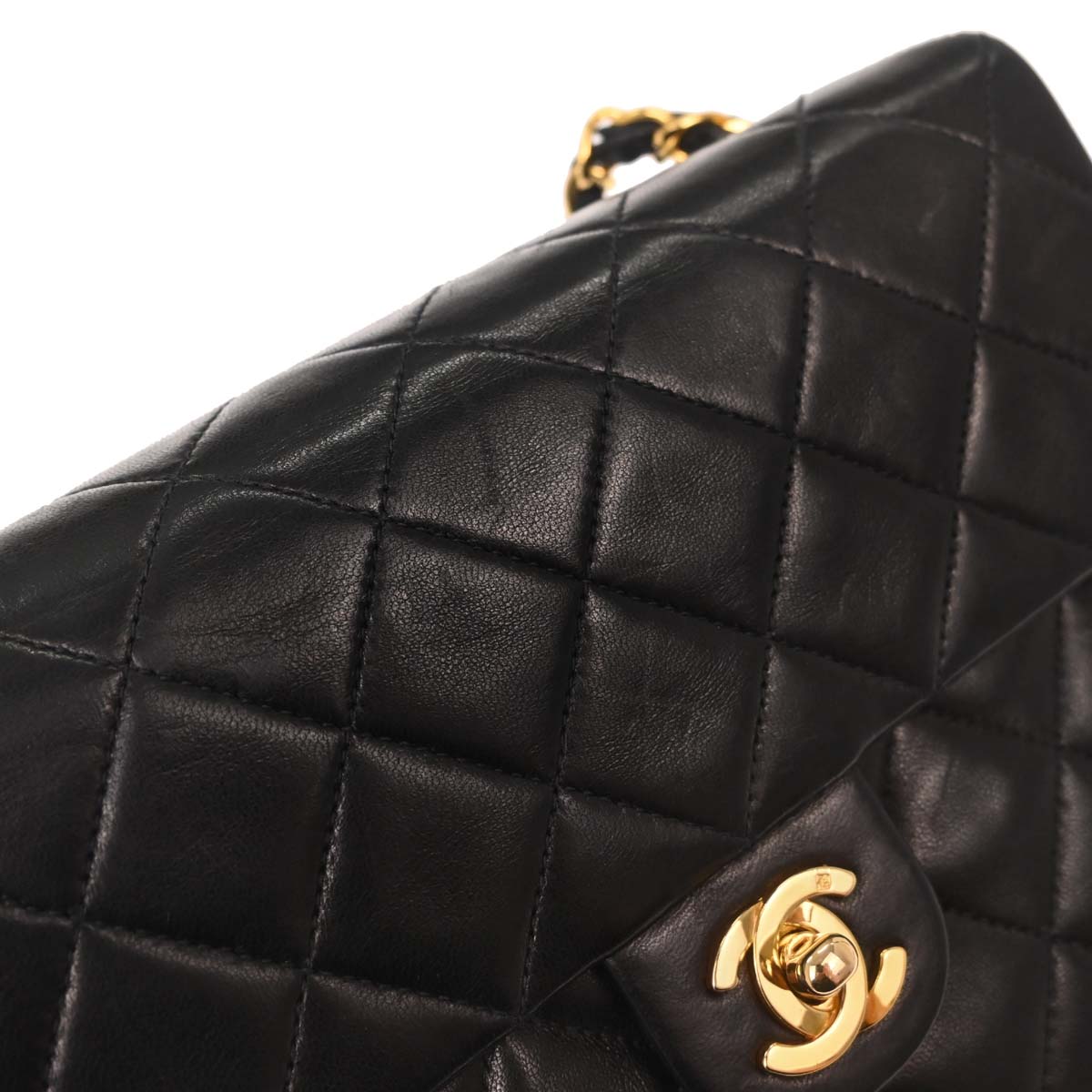 Chanel 1991-1994 Black Lambskin Classic Square Flap Shoulder Bag 20