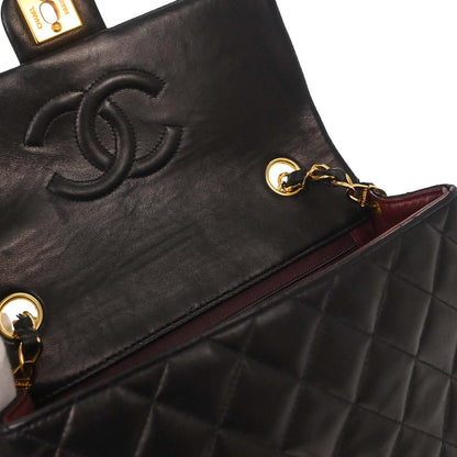 Chanel 1991-1994 Black Lambskin Classic Square Flap Shoulder Bag 20