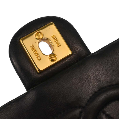Chanel 1991-1994 Black Lambskin Classic Square Flap Shoulder Bag 20