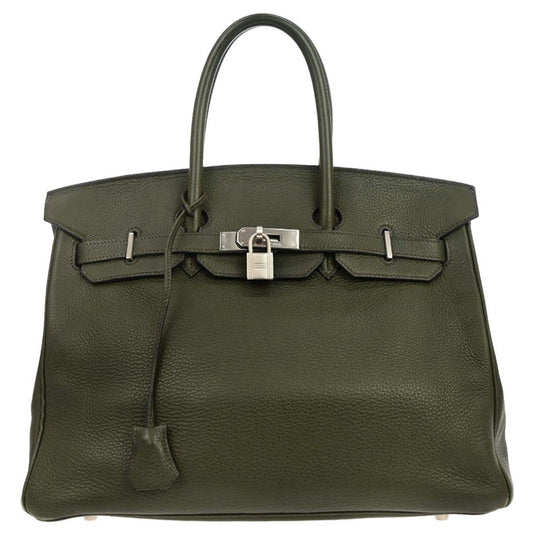 Hermes Vert Olive Taurillon Clemence Birkin 35 Handbag