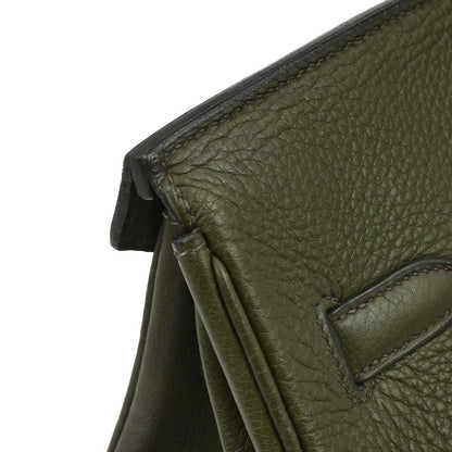 Hermes Vert Olive Taurillon Clemence Birkin 35 Handbag