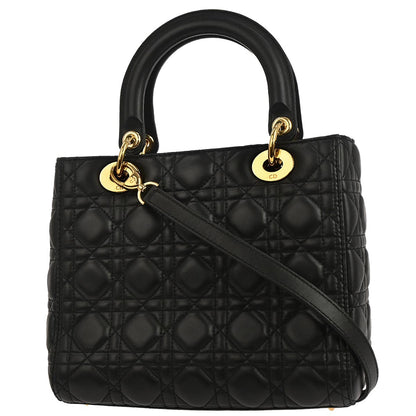 Christian Dior Black Lambskin Lady Dior Cannage 2way Shoulder Handbag
