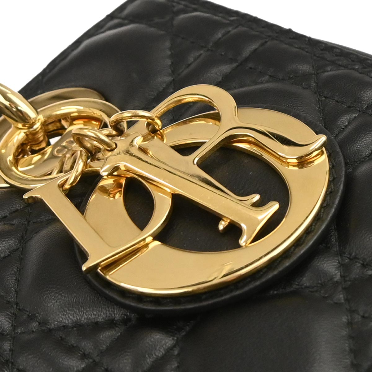 Christian Dior Black Lambskin Lady Dior Cannage 2way Shoulder Handbag