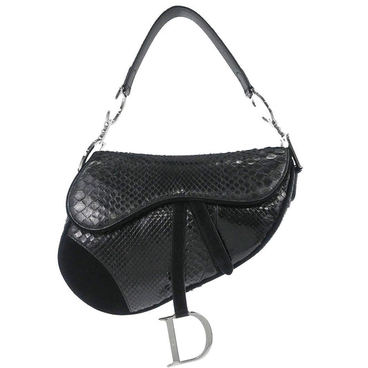 Christian Dior * Black Python Saddle Handbag