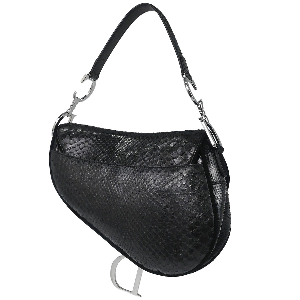 Christian Dior * Black Python Saddle Handbag