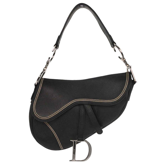 Christian Dior Black Leather Saddle Handbag