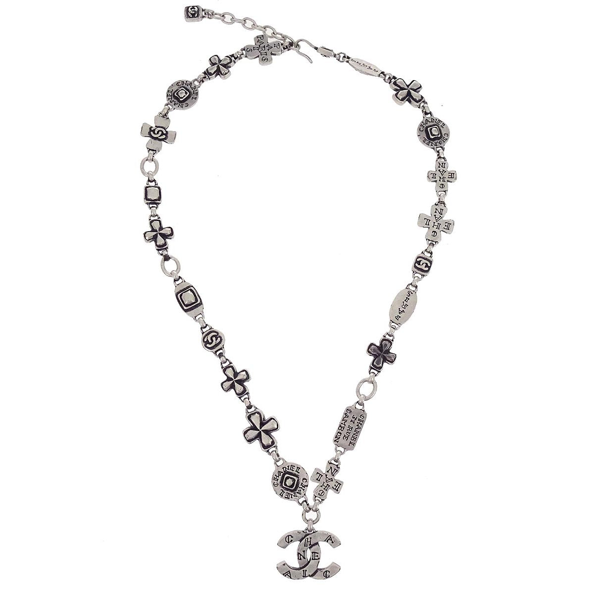 Chanel CC Chain Necklace Pendant Silver 99A