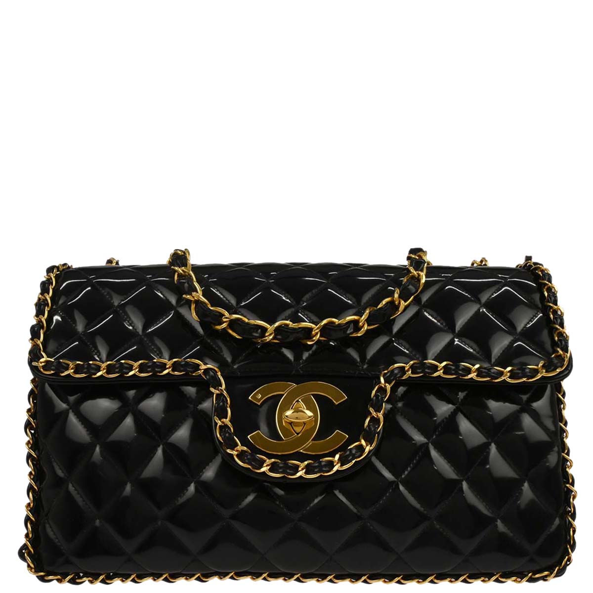 Chanel Black Patent Leather Maxi Classic Flap Shoulder Bag