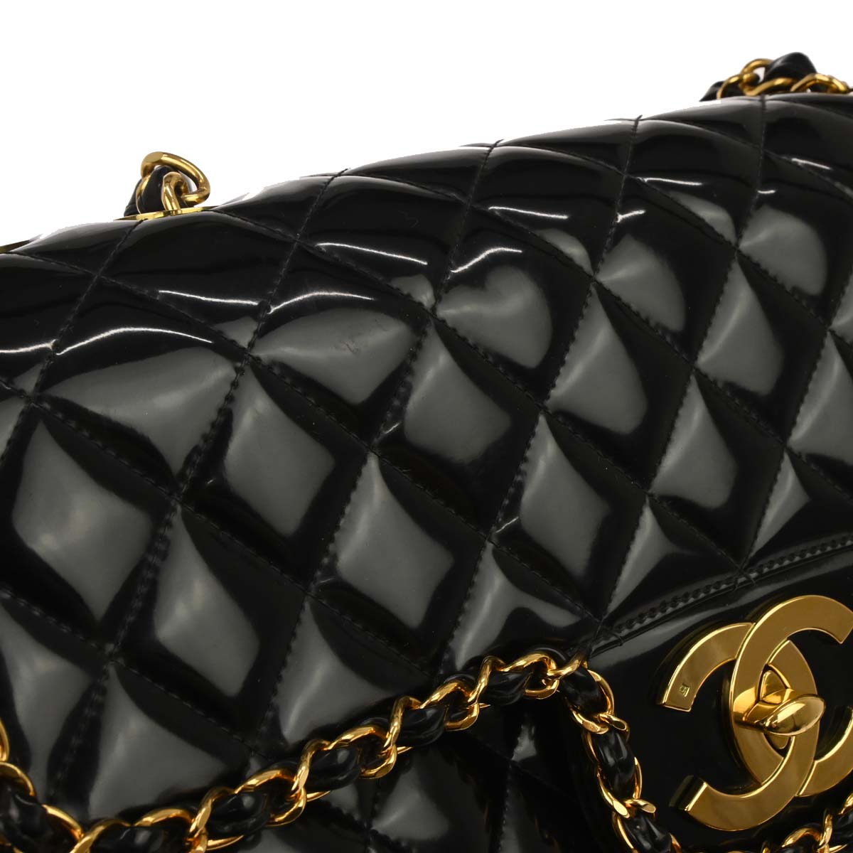 Chanel Black Patent Leather Maxi Classic Flap Shoulder Bag