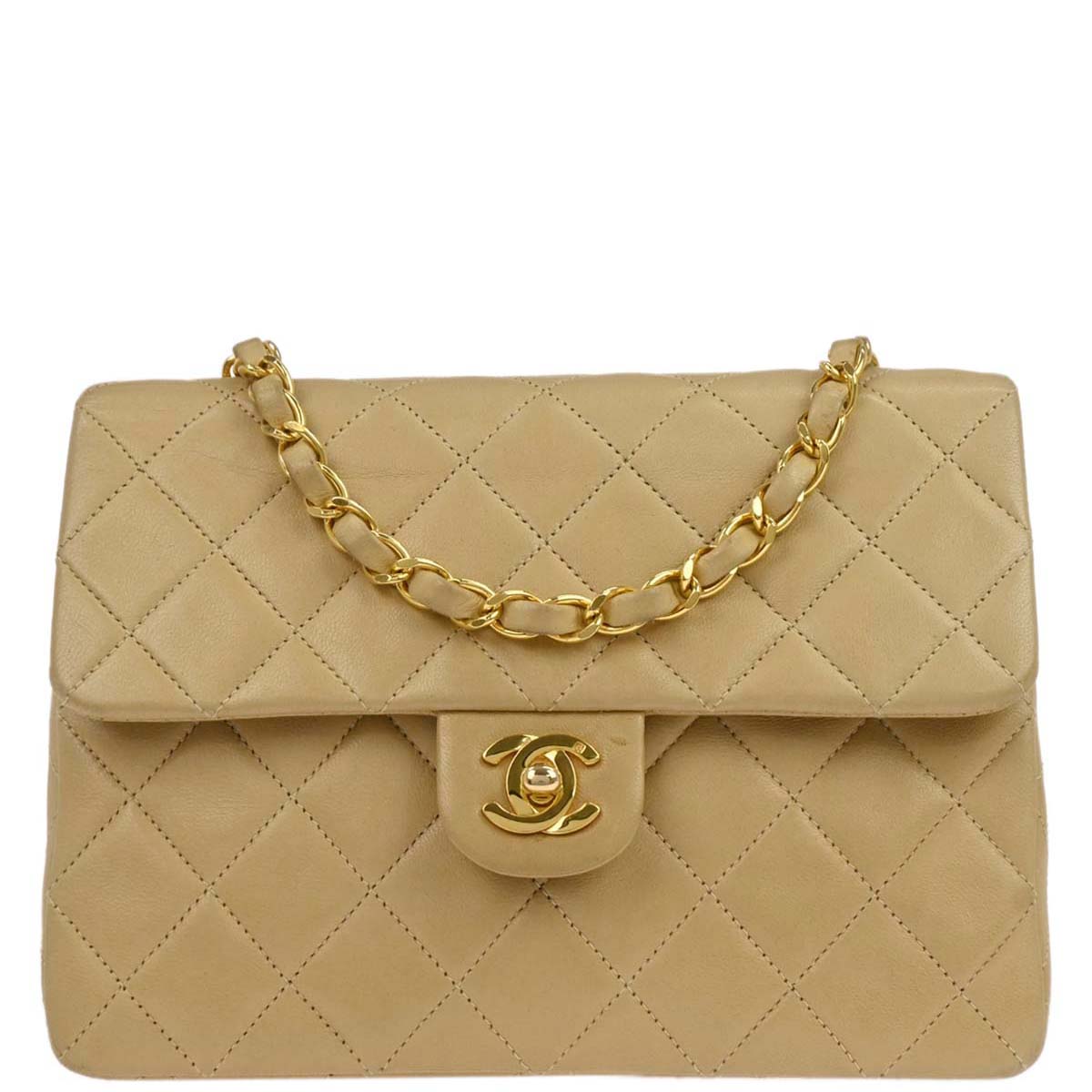Chanel Beige Lambskin Classic Square Flap Shoulder Bag 20