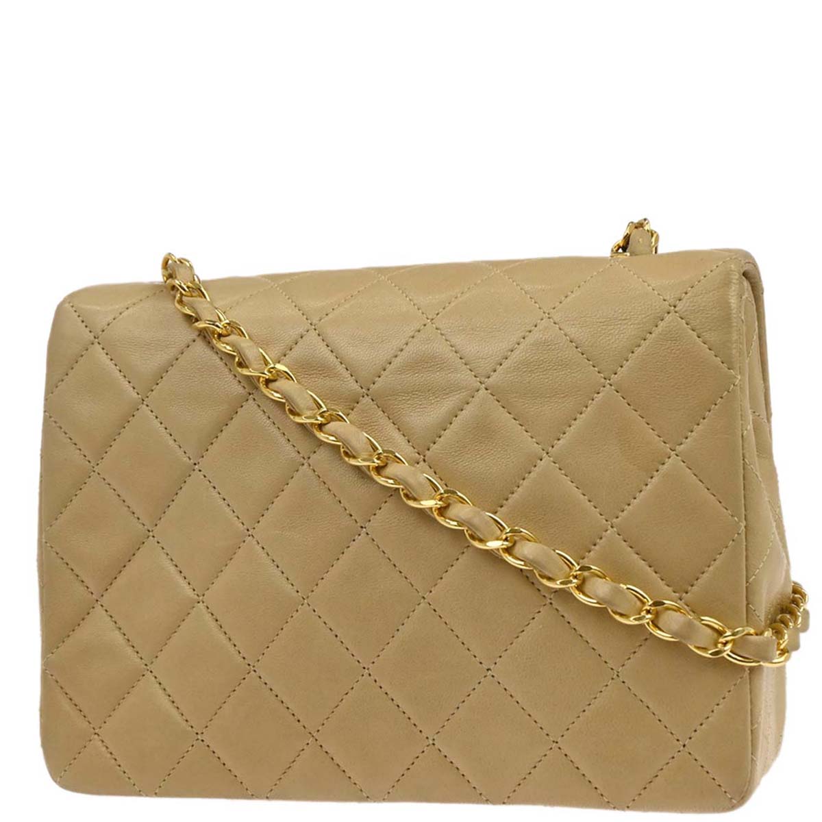 Chanel Beige Lambskin Classic Square Flap Shoulder Bag 20