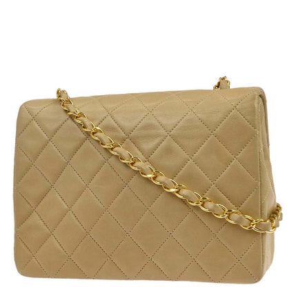 Chanel Beige Lambskin Classic Square Flap Shoulder Bag 20