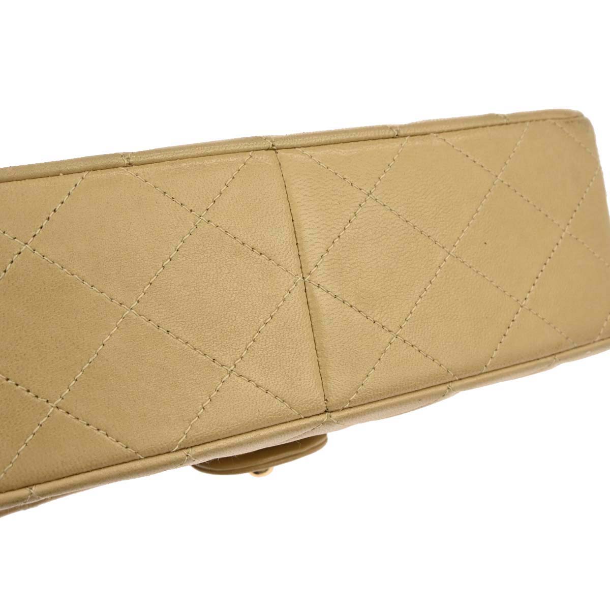 Chanel Beige Lambskin Classic Square Flap Shoulder Bag 20