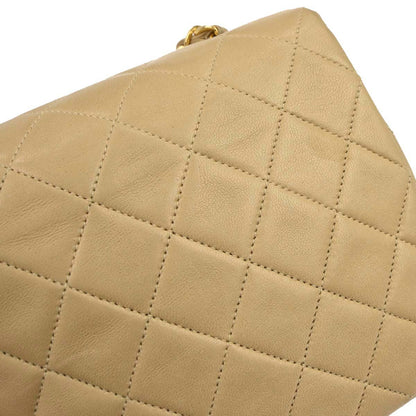 Chanel Beige Lambskin Classic Square Flap Shoulder Bag 20